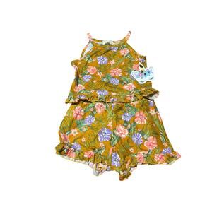 Btween 7 shorts tank set in mustard floral with scrunchie nwt soft & stretchy